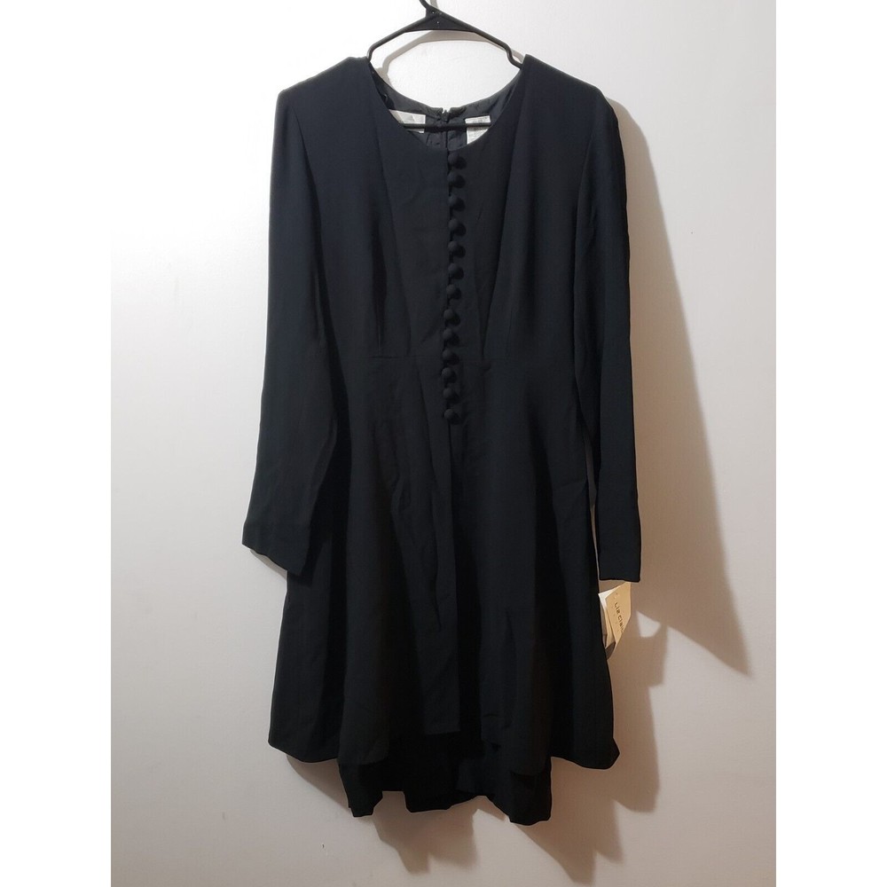 Liz Claiborne Sleeved Button Embellished Dress BLACK Women's Size 12 NWT